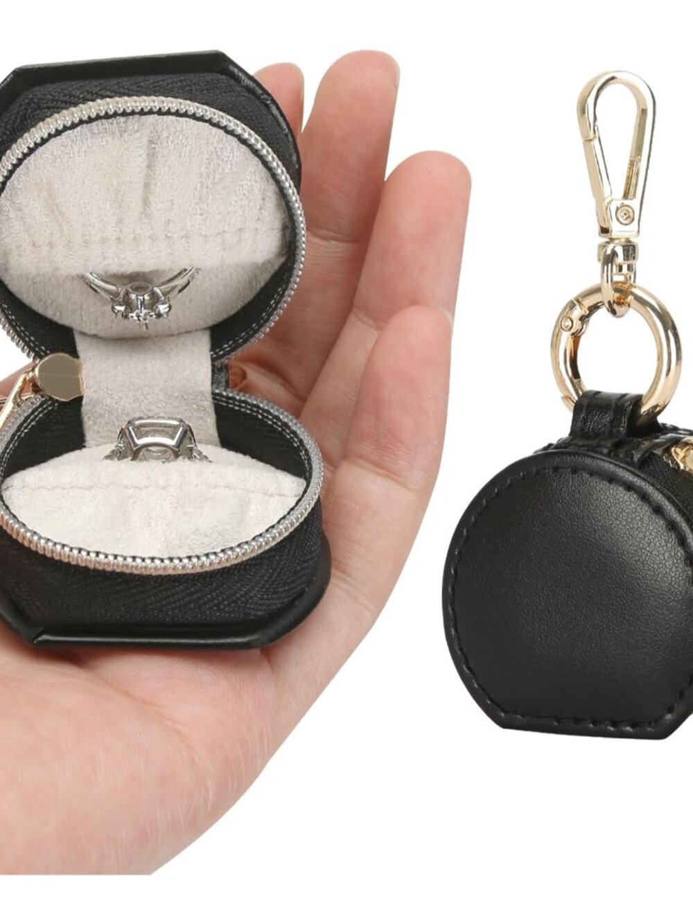 Jewelry Ring Holder Storage Box with Keychain, Portable Gym Jewelry Storage Case